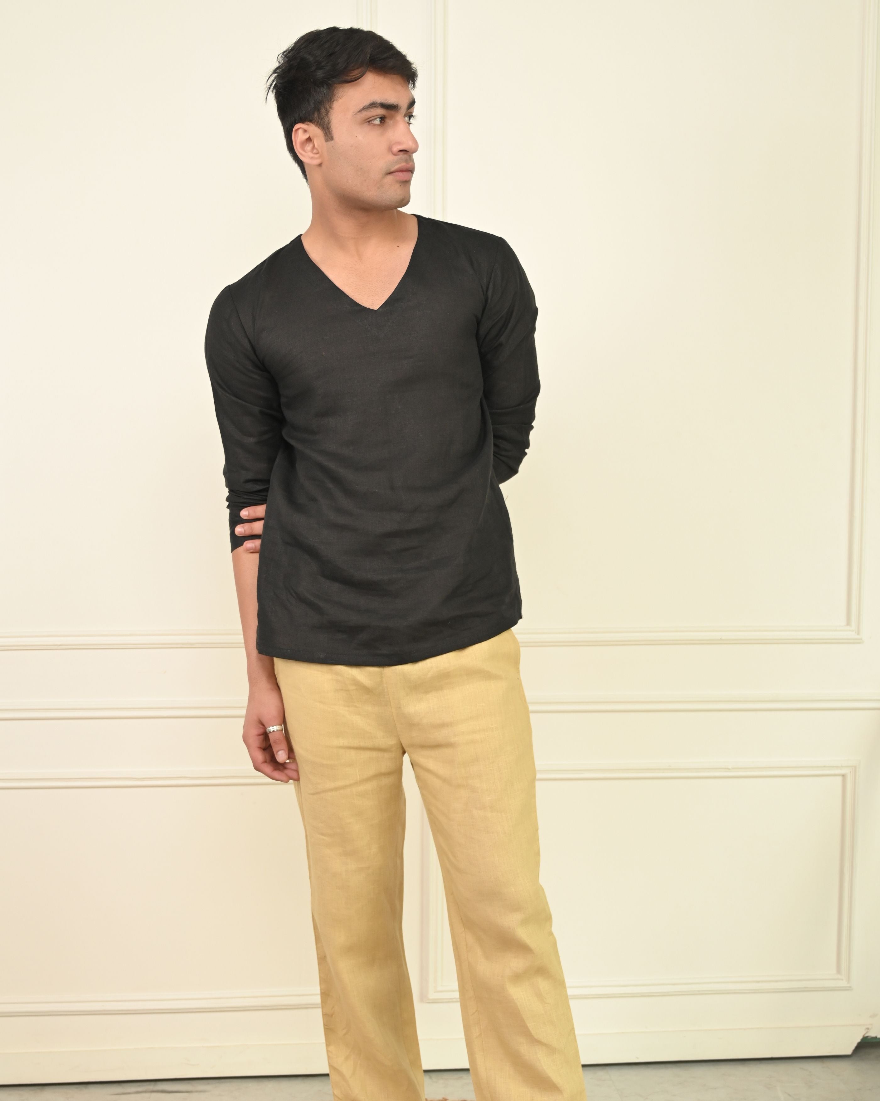 Pure Linen V Neck Casual Kurta