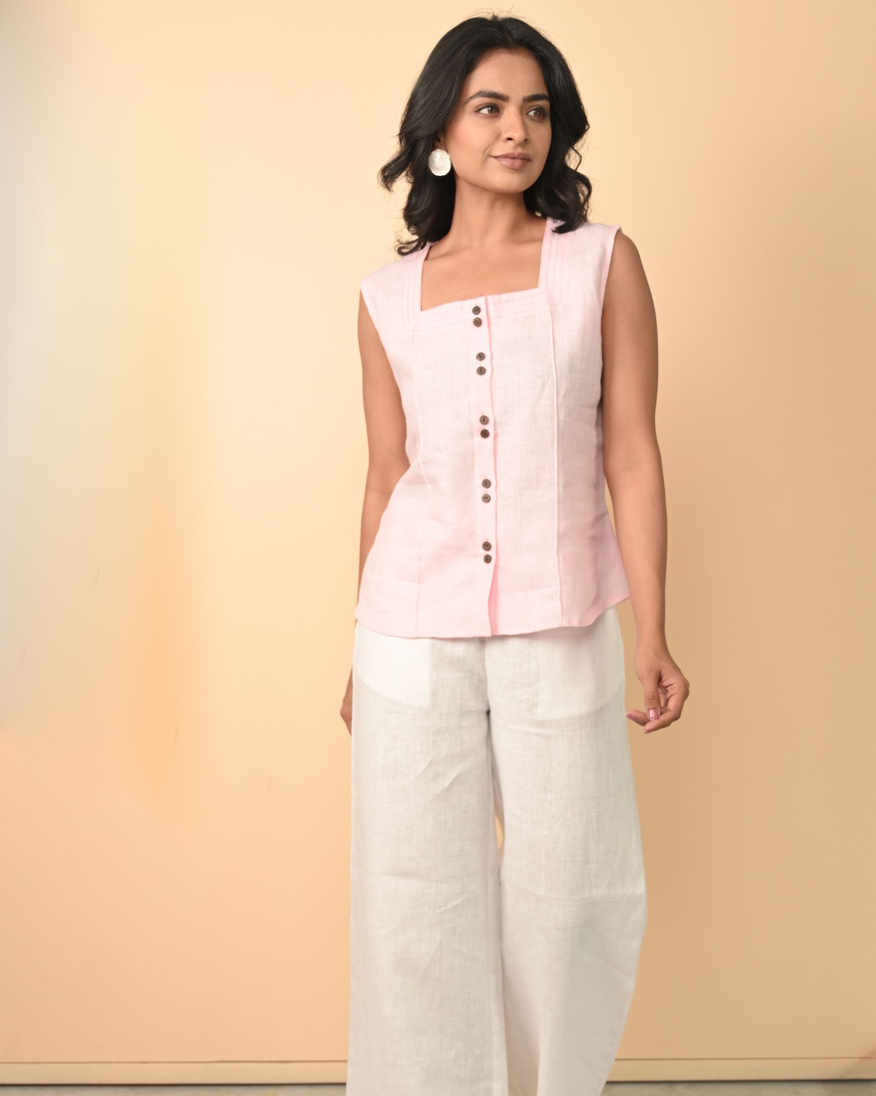 Pure Linen White Wide Leg Pant