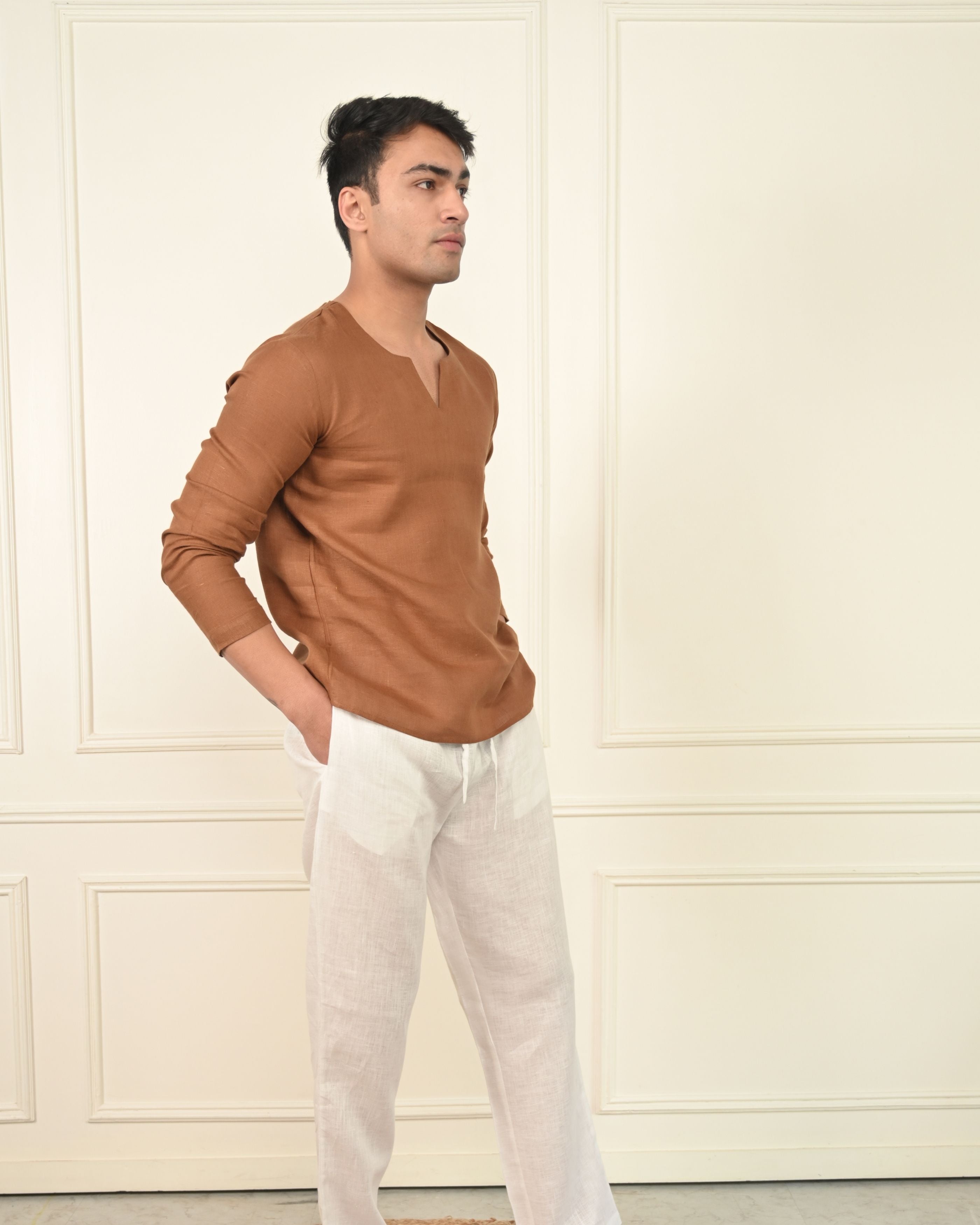 Pure Linen Semi Formal Kurta