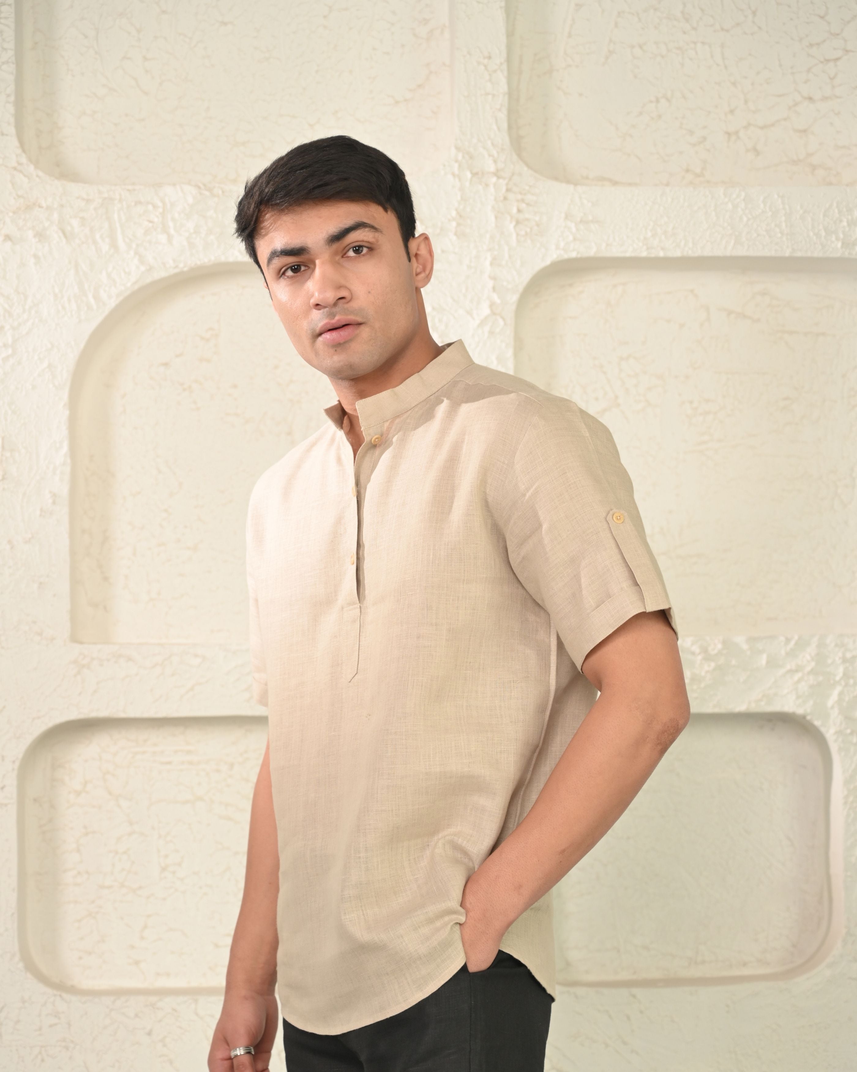 Pure Linen Mandarin Collar Kurta