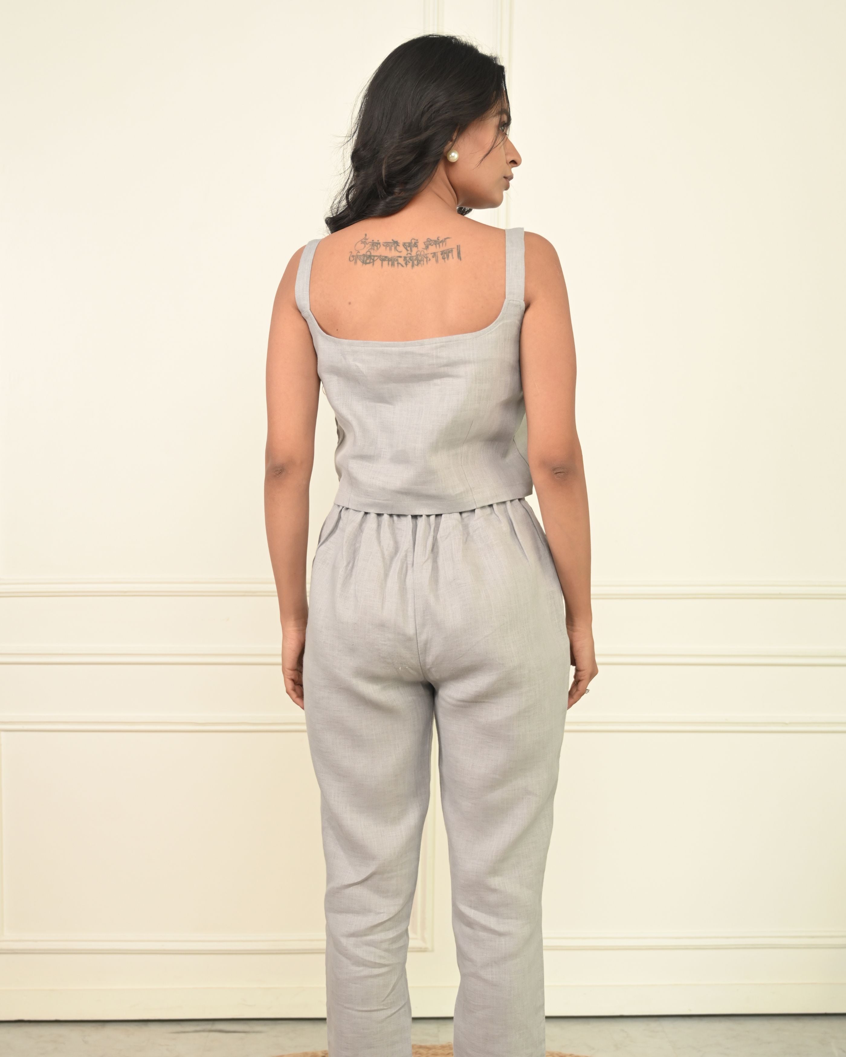 Pure Linen Crop Top With Straight Pant