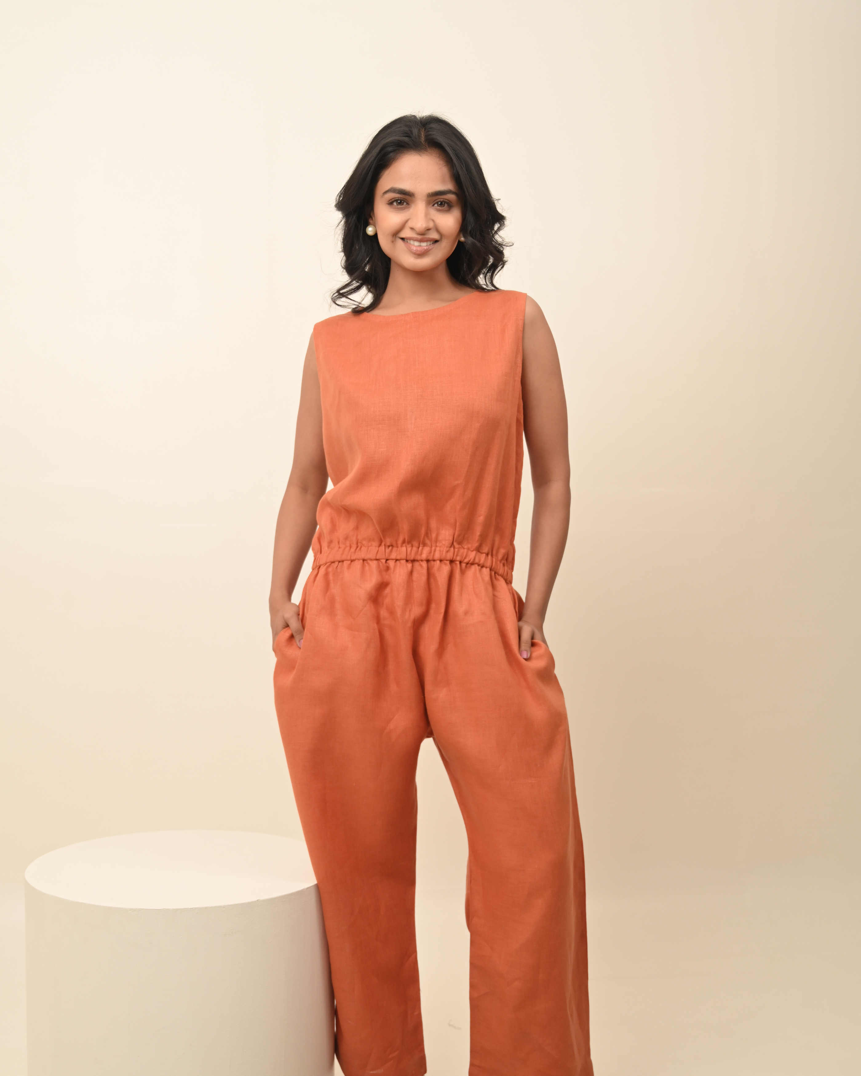 Pure Linen Stylish Jumpsuit