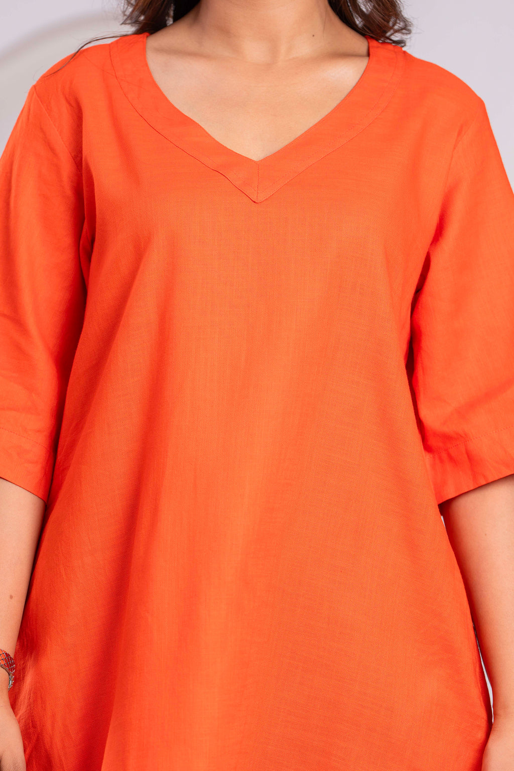 Cotton Linen Long Dress – V-Neck | Free Size (Fits S to XXL)