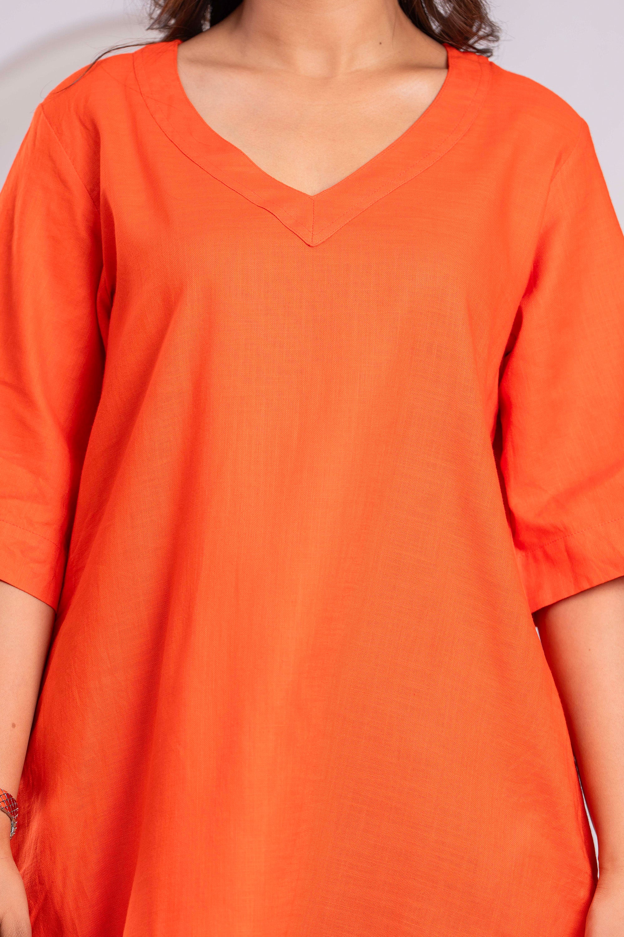 Cotton Linen Long Dress – V-Neck | Free Size (Fits S to XXL)