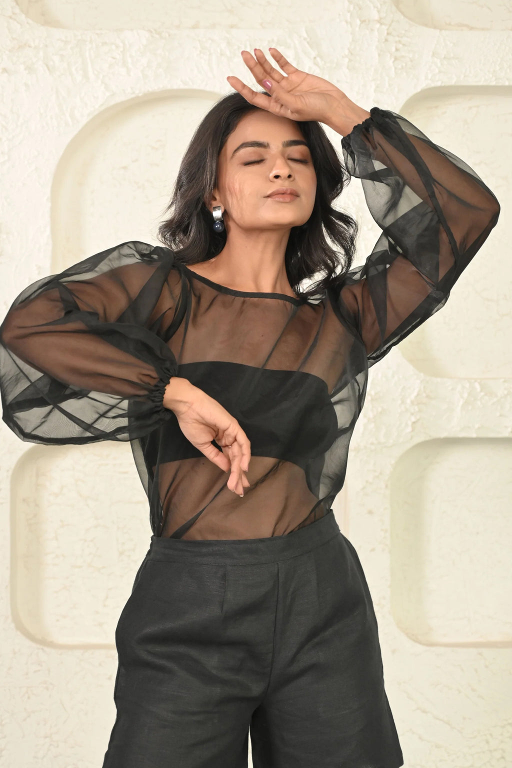 Pure Linen Shorts With Organza Top