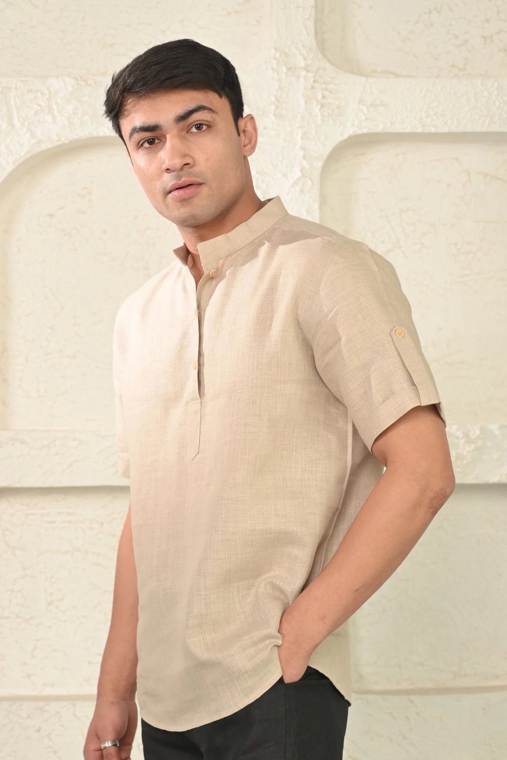 Pure Linen Mandarin Collar Kurta