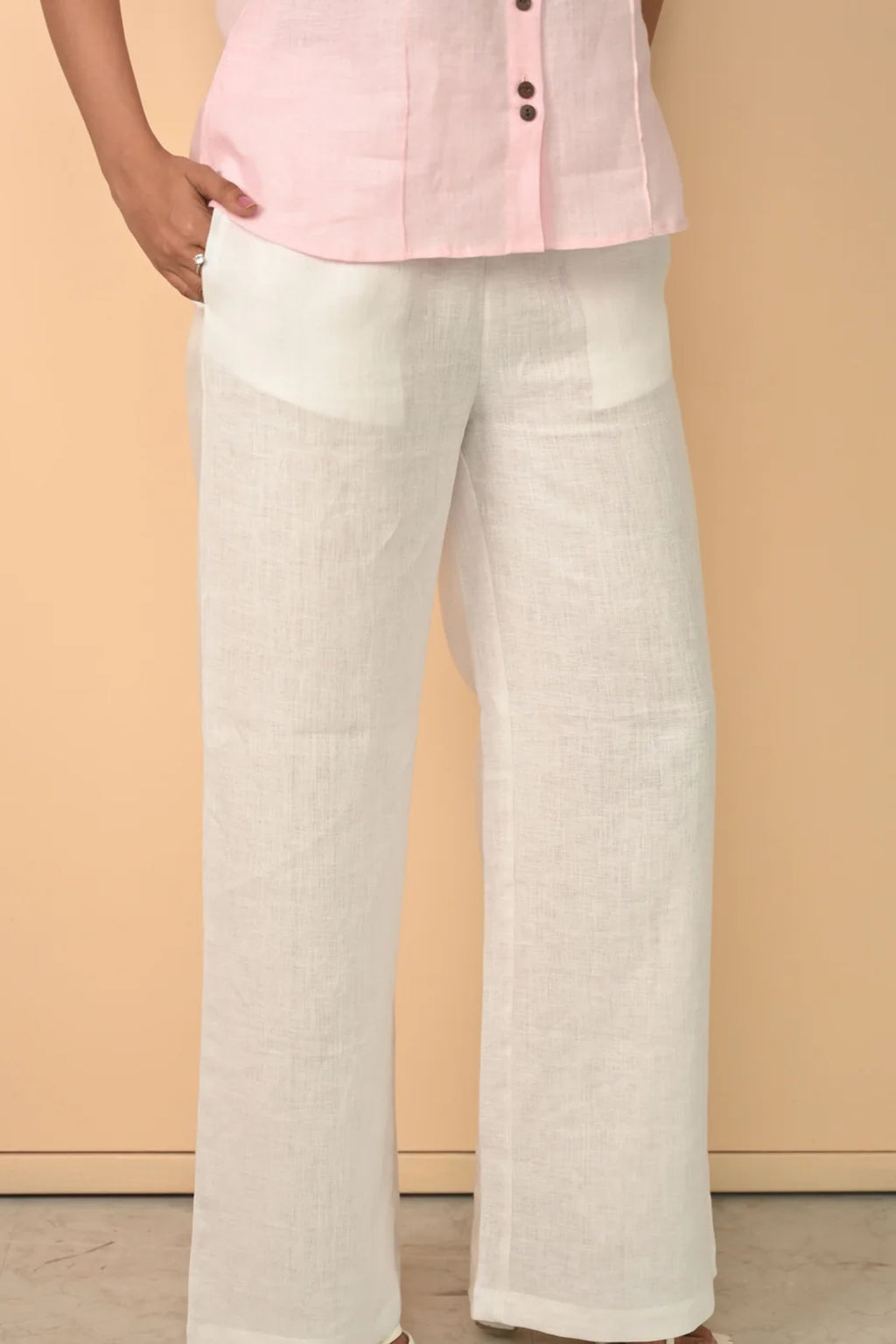 Pure Linen White Wide Leg Pant