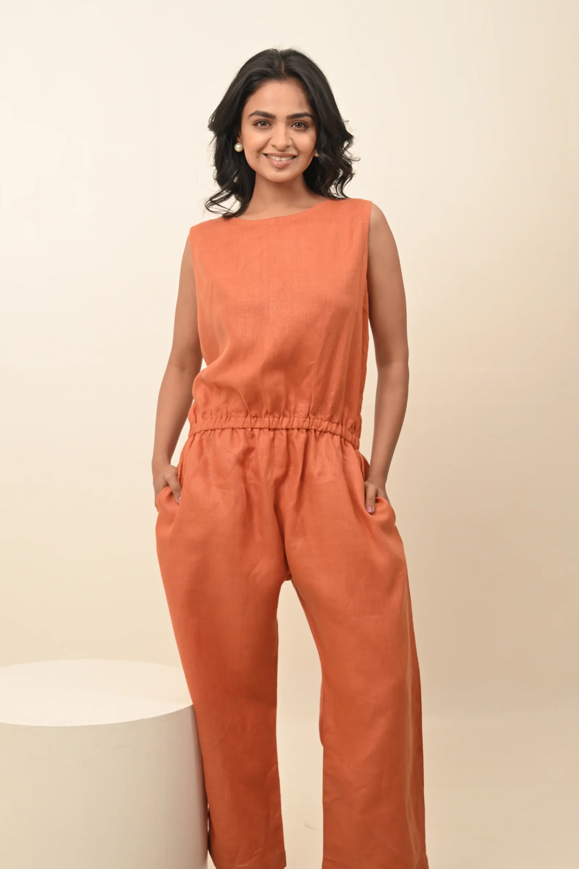 Pure Linen Stylish Jumpsuit