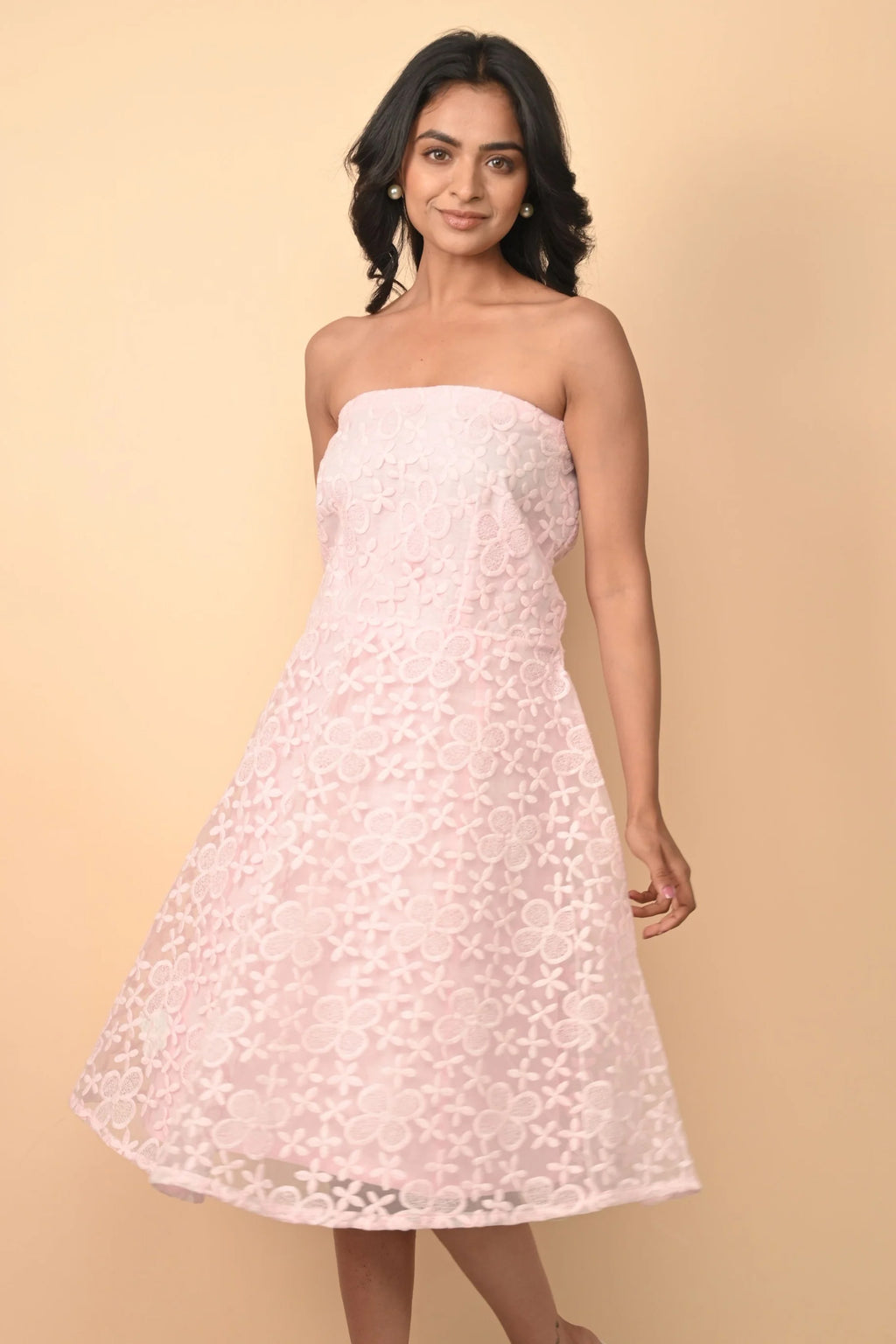 Organza Off Shoulder Dress With Pure Linen Lining