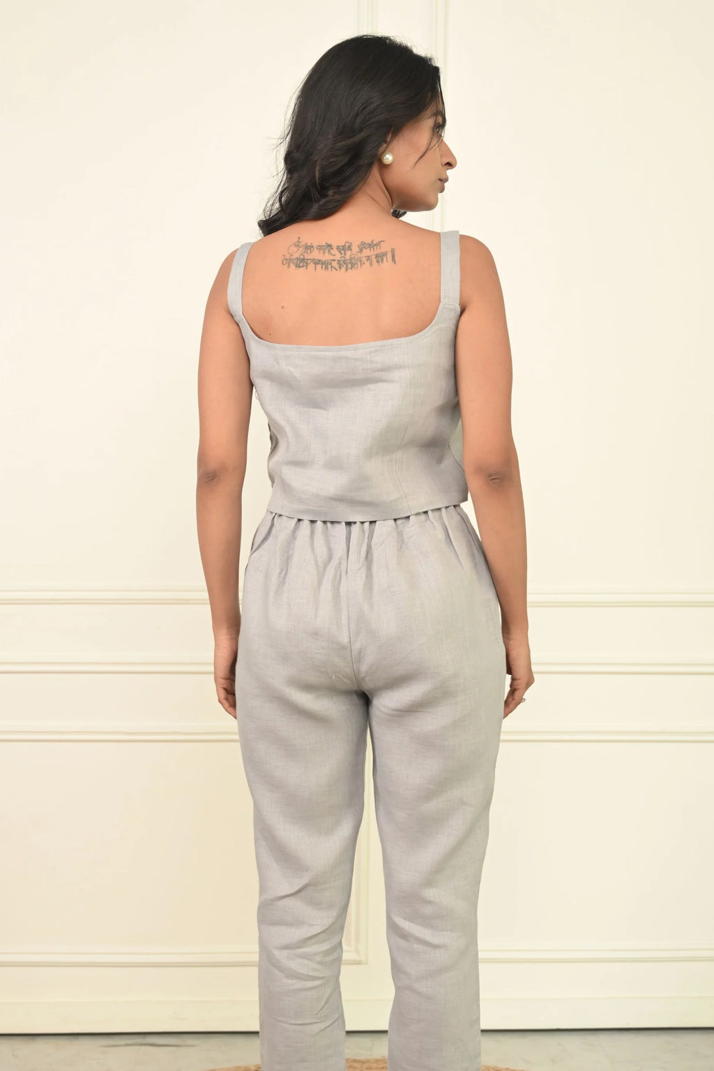 Pure Linen Crop Top With Straight Pant