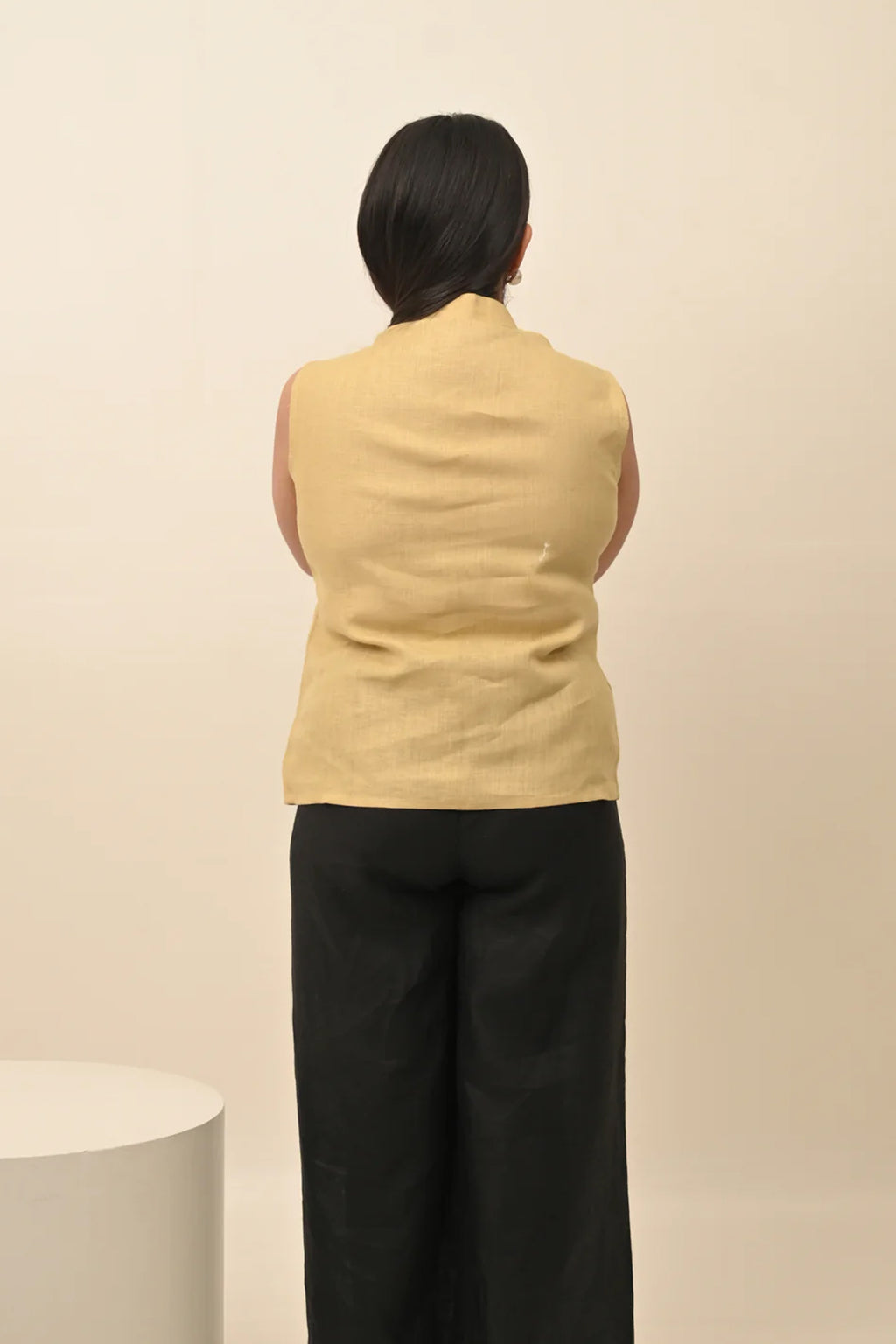 Pure Linen Band Collar Top