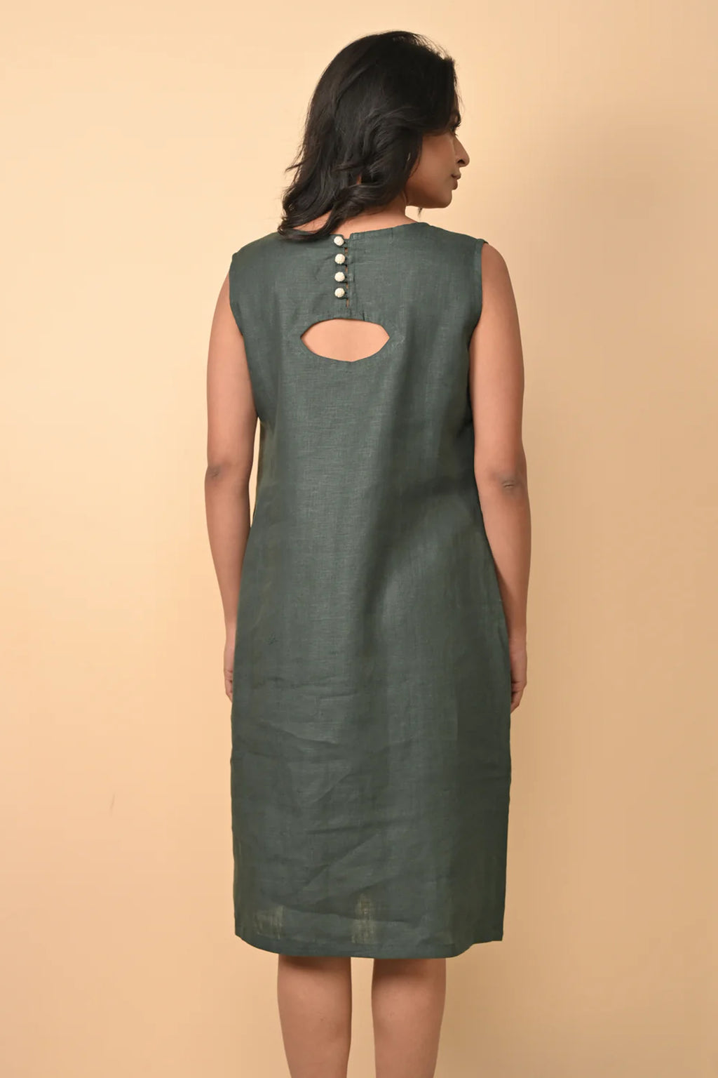 Pure Linen Front Pockets Dress