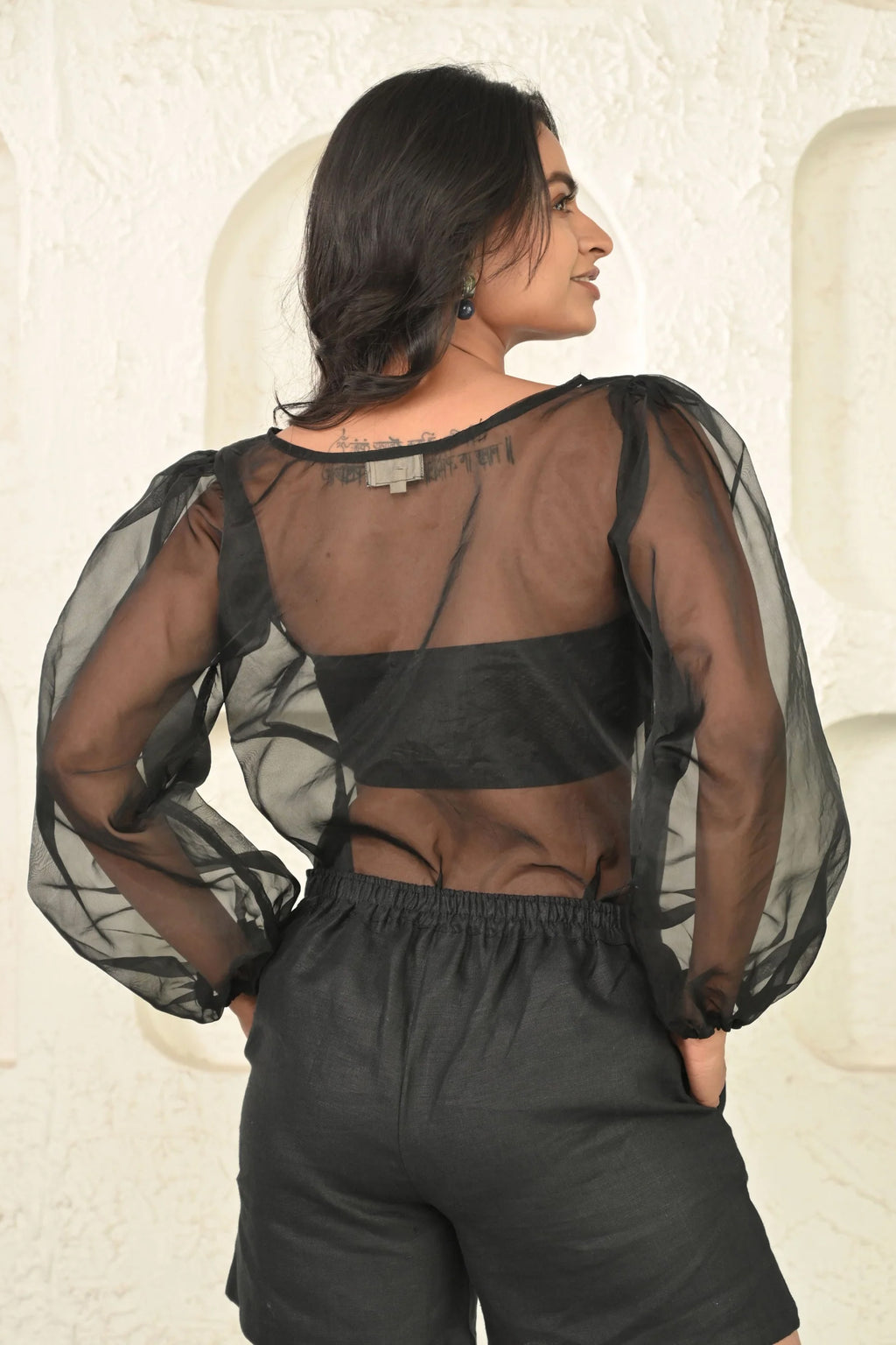 Pure Linen Shorts With Organza Top