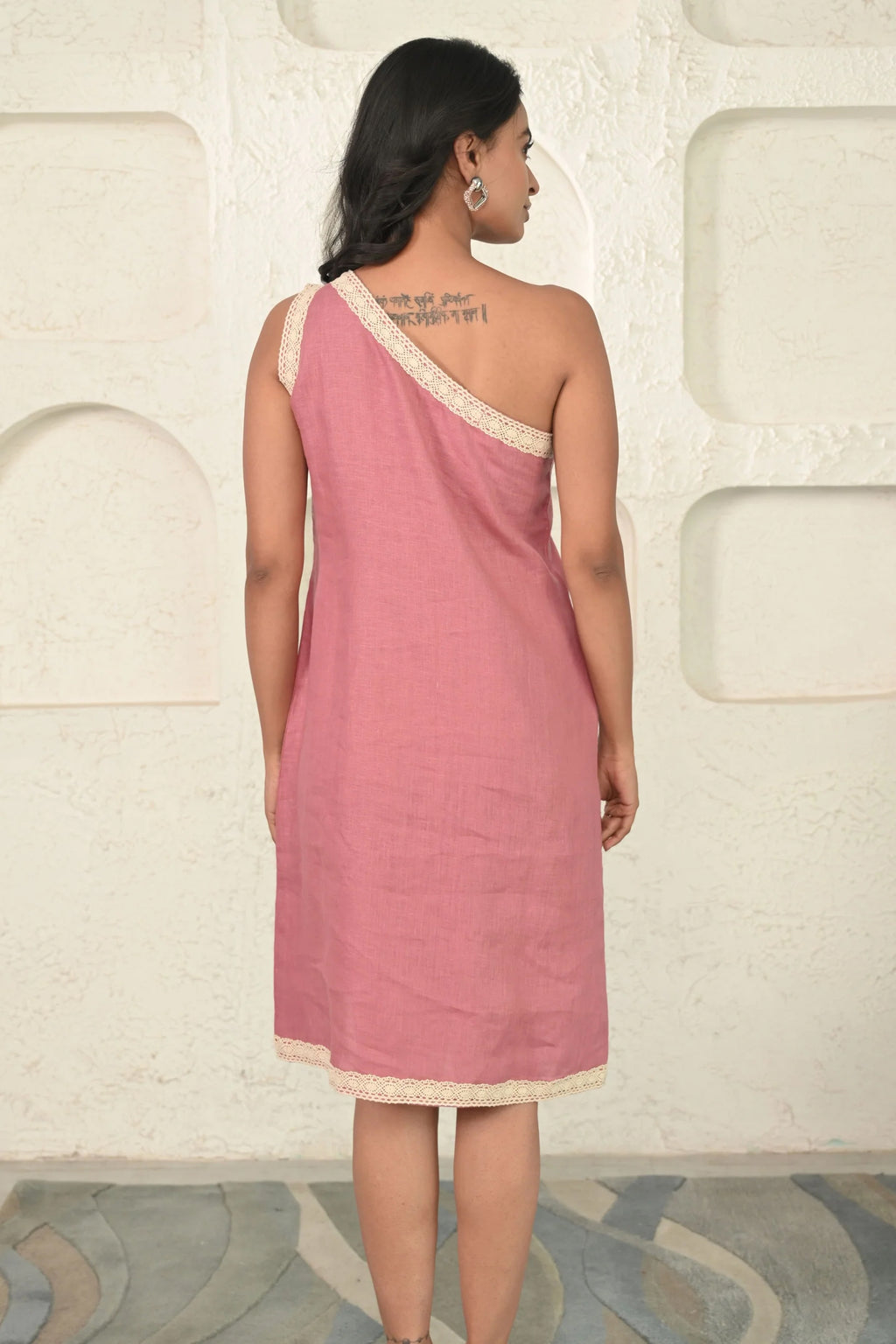 Pure Linen One Shoulder Dress