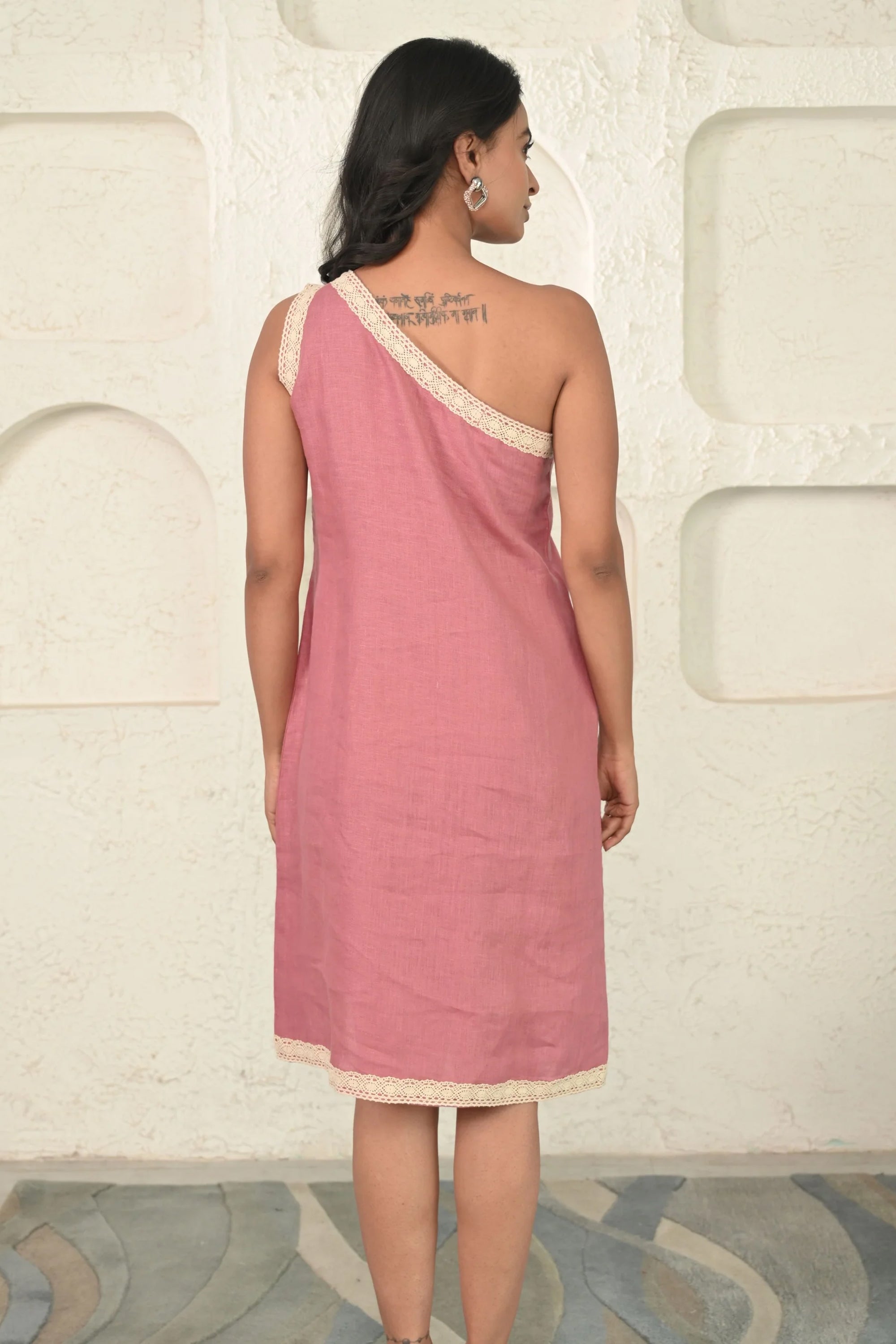 Pure Linen One Shoulder Dress