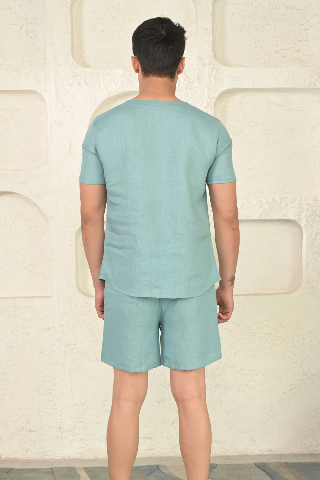 Pure Linen V Neck Casual Cord Set