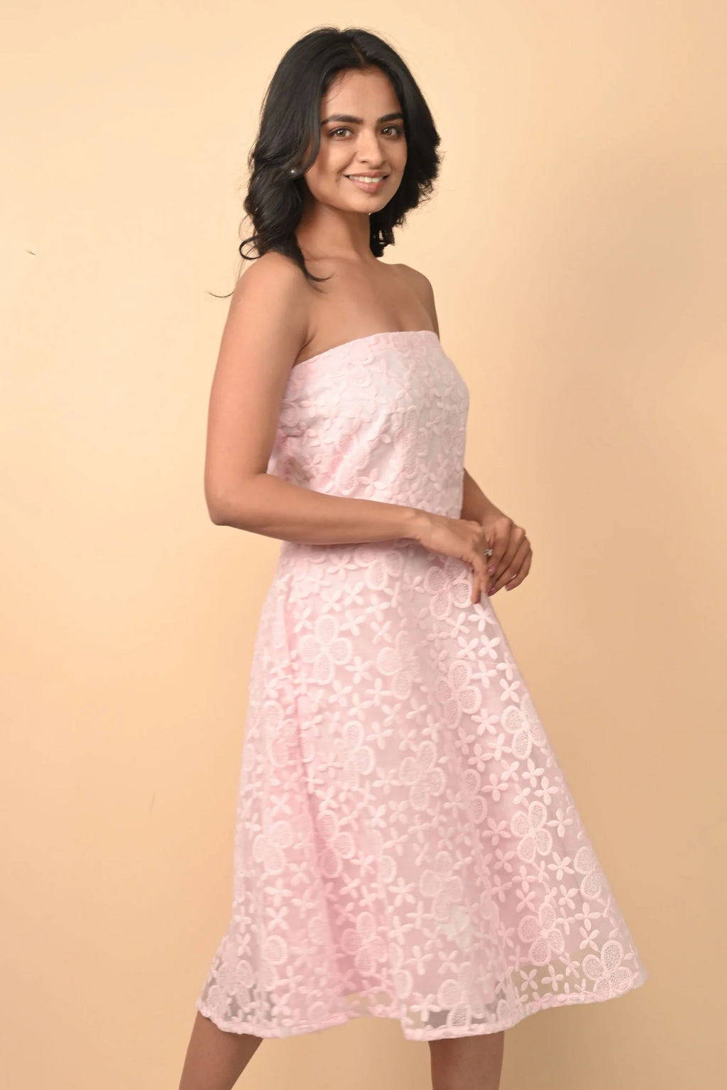 Organza Off Shoulder Dress With Pure Linen Lining