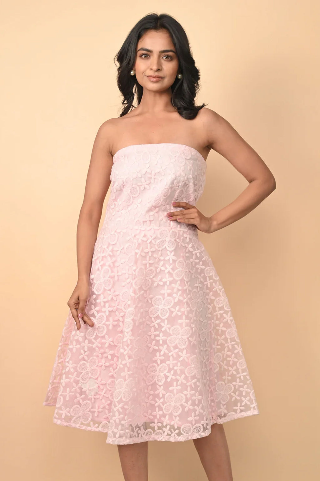 Organza Off Shoulder Dress With Pure Linen Lining