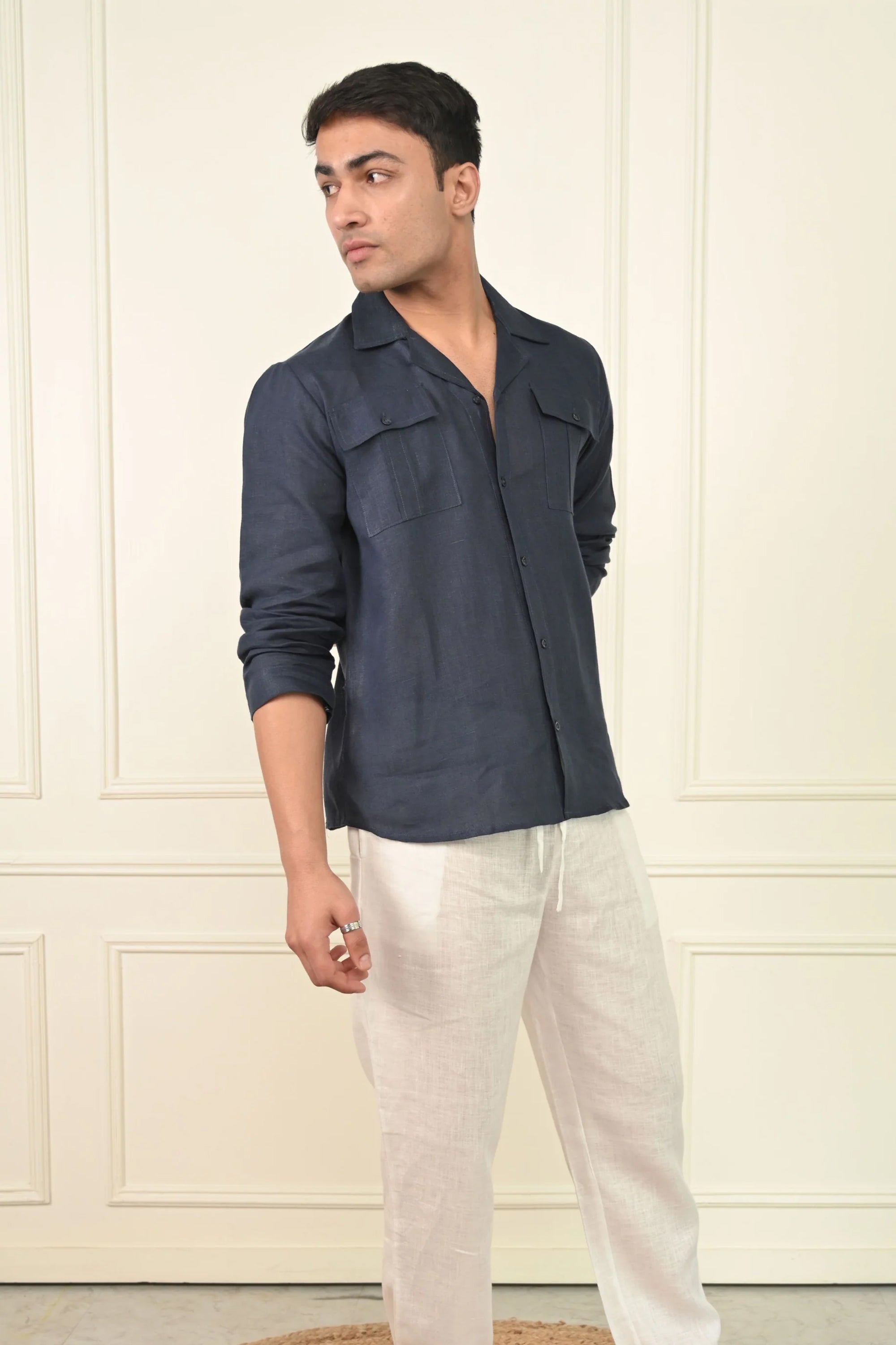 Pure Linen Full Sleeves V Neck Desirable Kurta