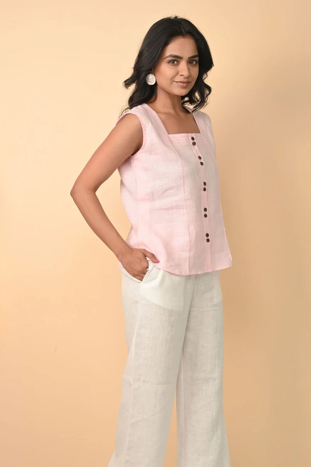 Pure Linen White Wide Leg Pant