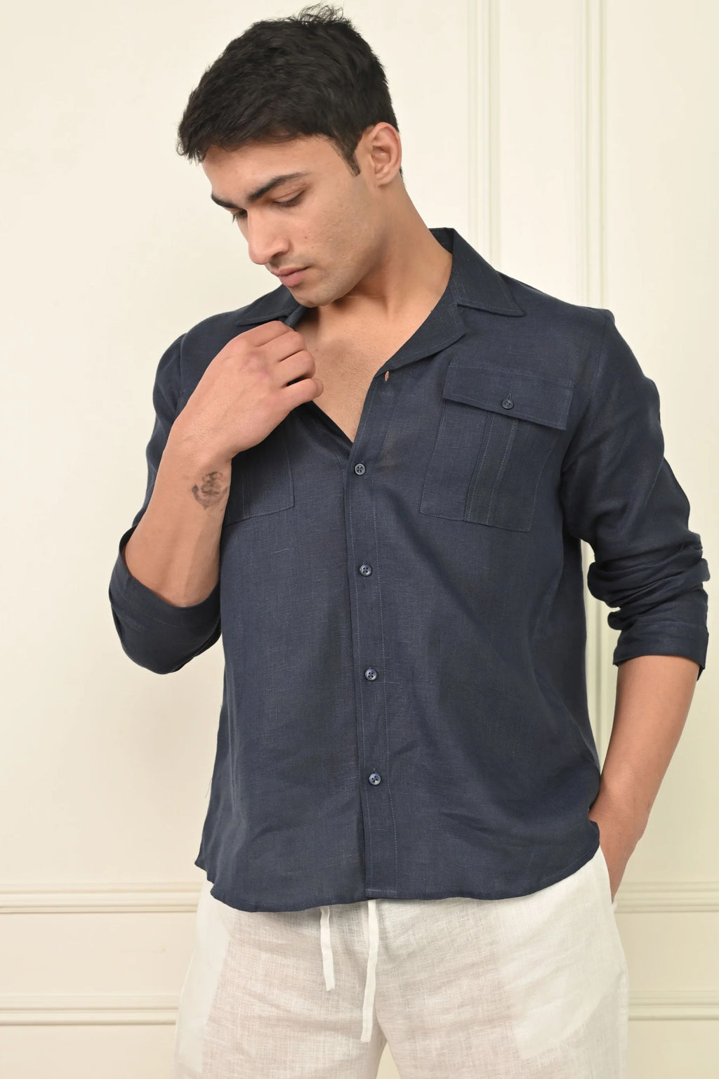 Pure Linen Full Sleeves V Neck Desirable Kurta