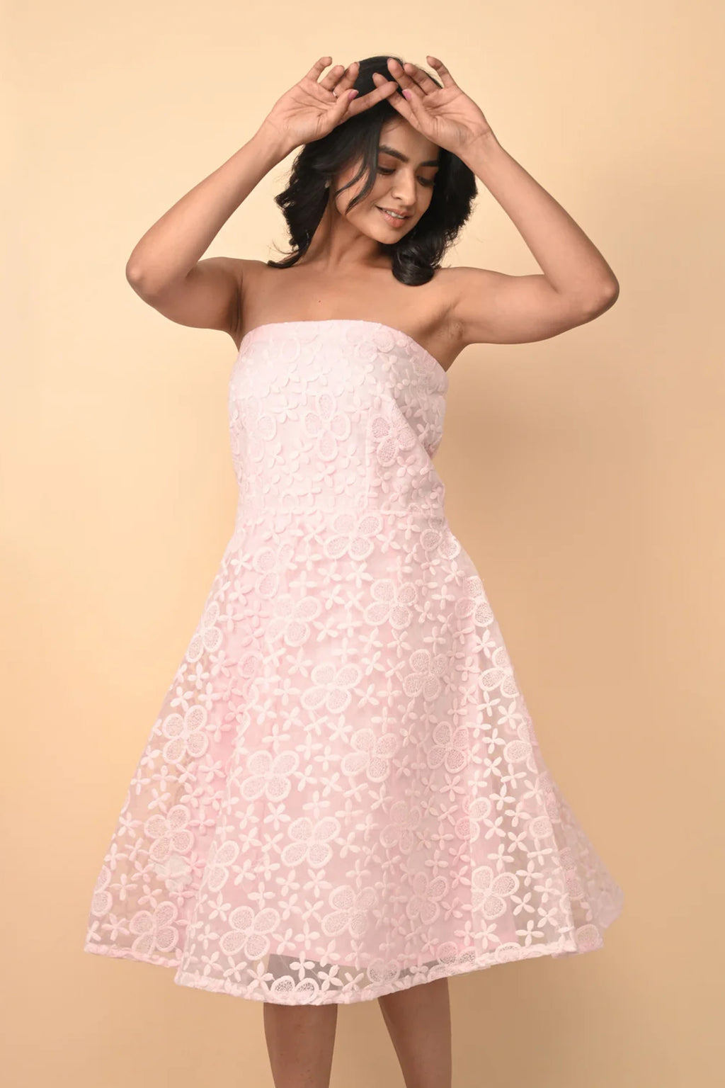 Organza Off Shoulder Dress With Pure Linen Lining