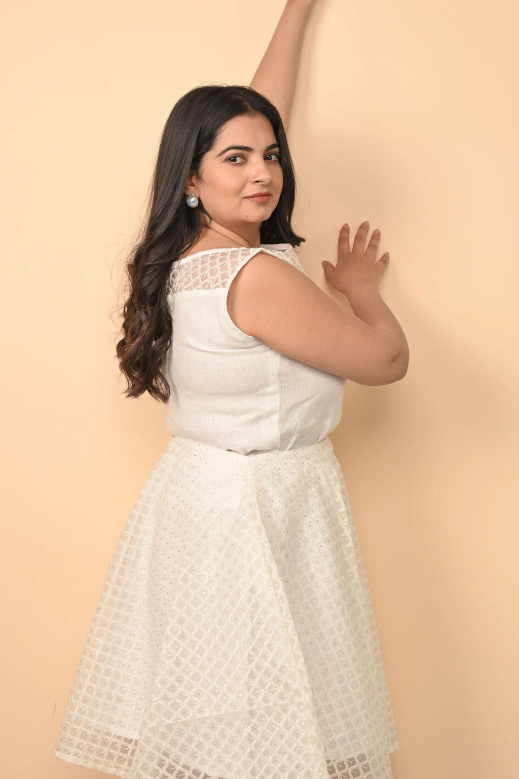 Organza Skirt With Pure Linen Lining Combined With Sleeveless Pure Organza Top