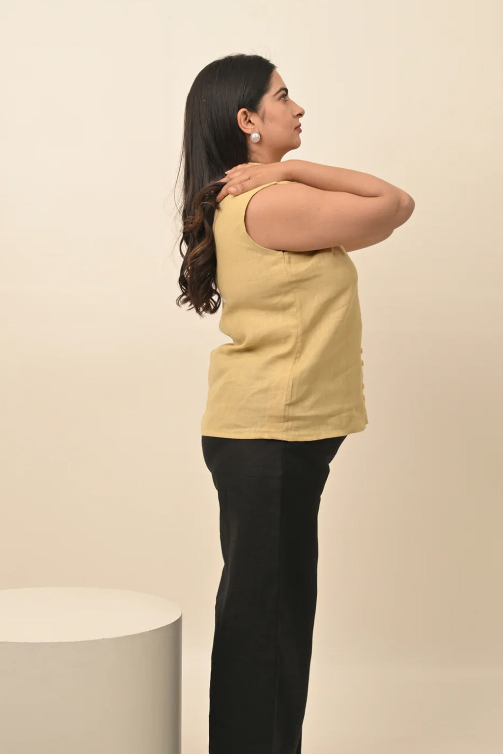 Pure Linen Band Collar Top