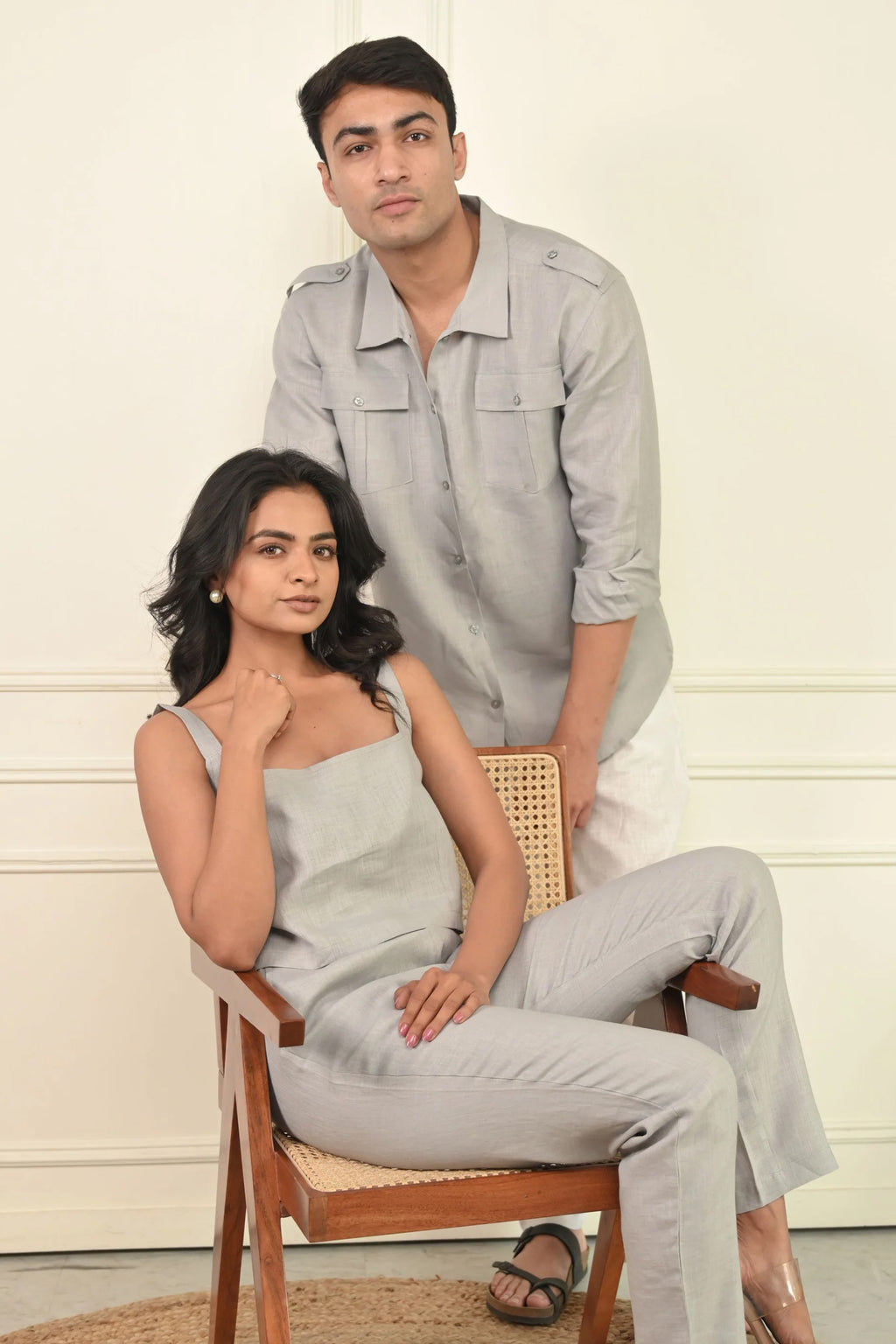 Pure Linen Crop Top With Straight Pant