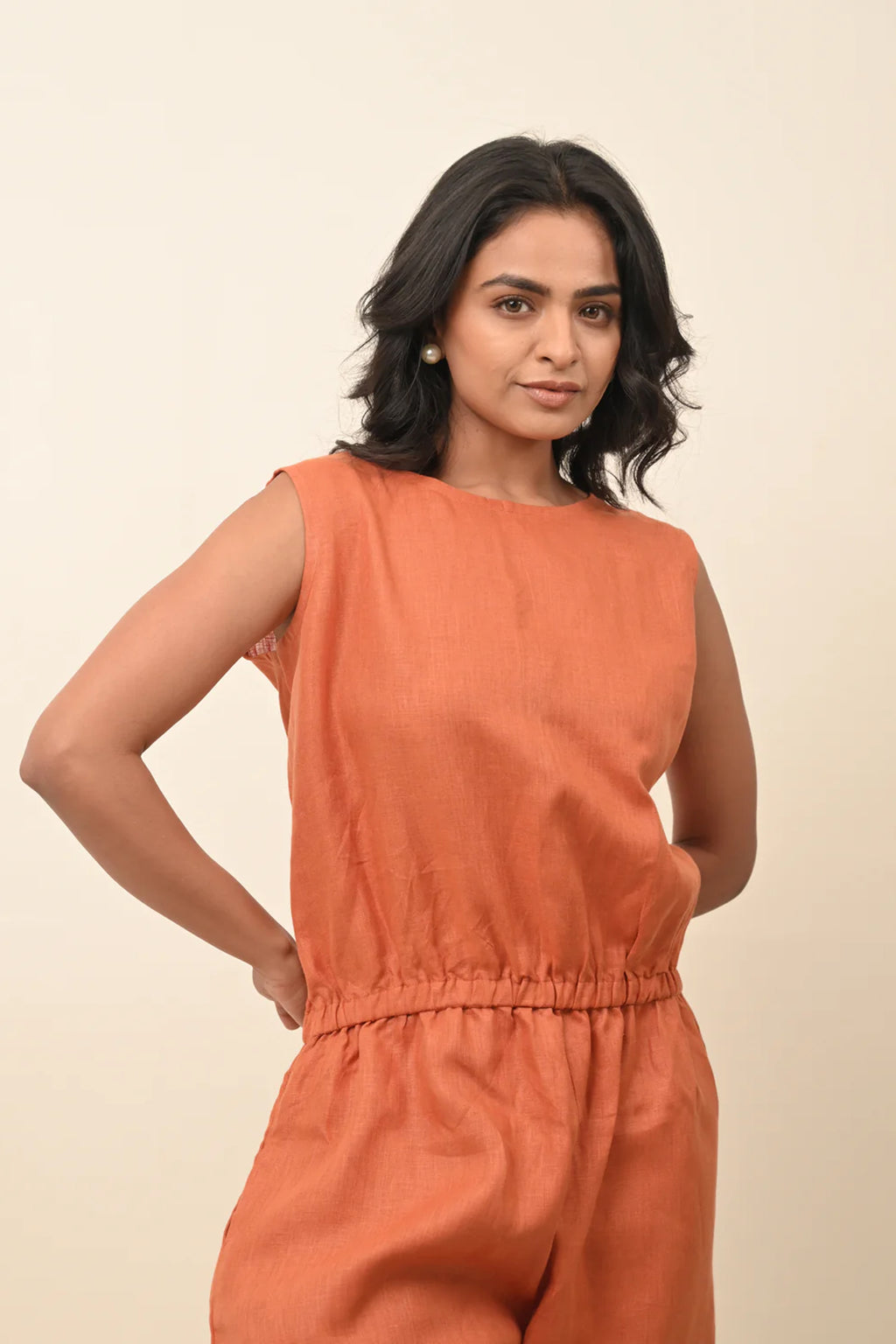 Pure Linen Stylish Jumpsuit