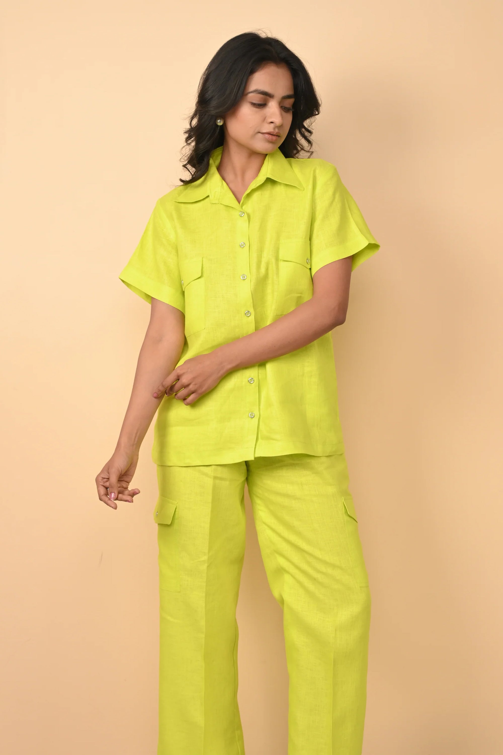 Pure Linen Cargo Pants Cord Set