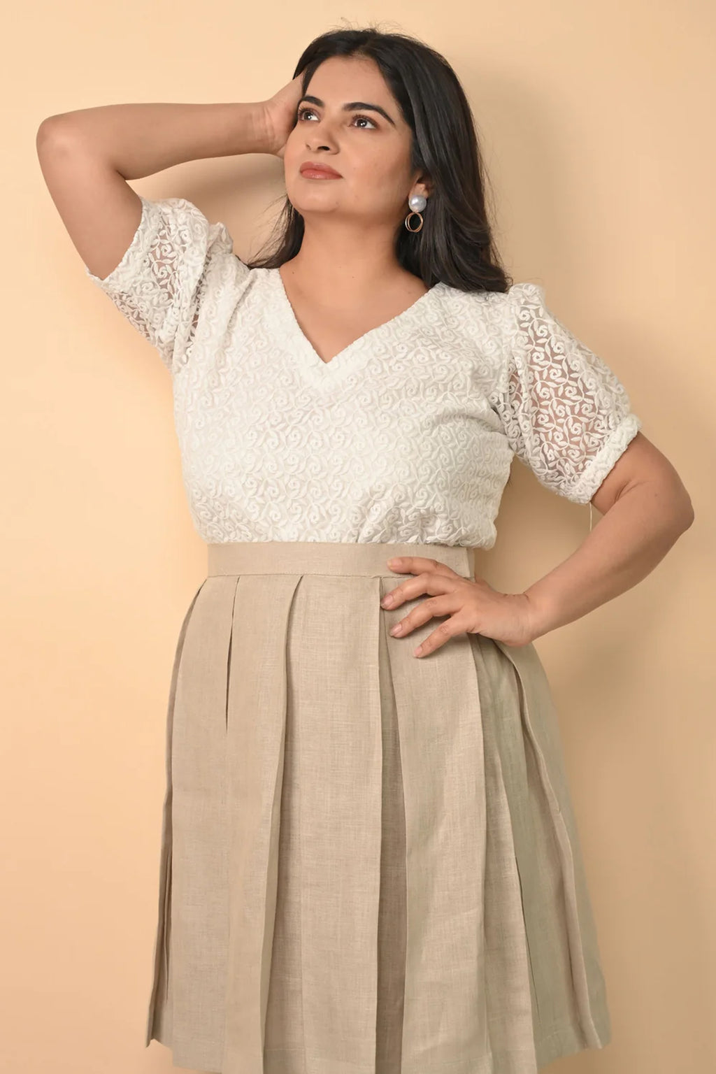 Pure Linen Pleated Skirt