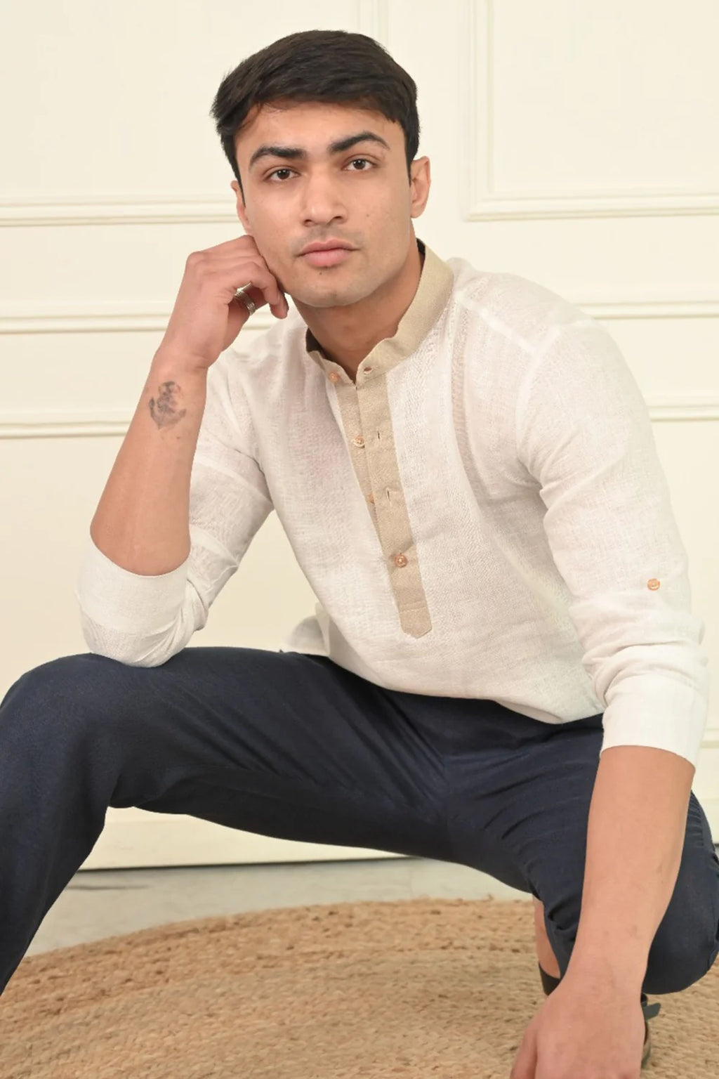 Pure Linen Mandarin Collar Comfortable Kurta