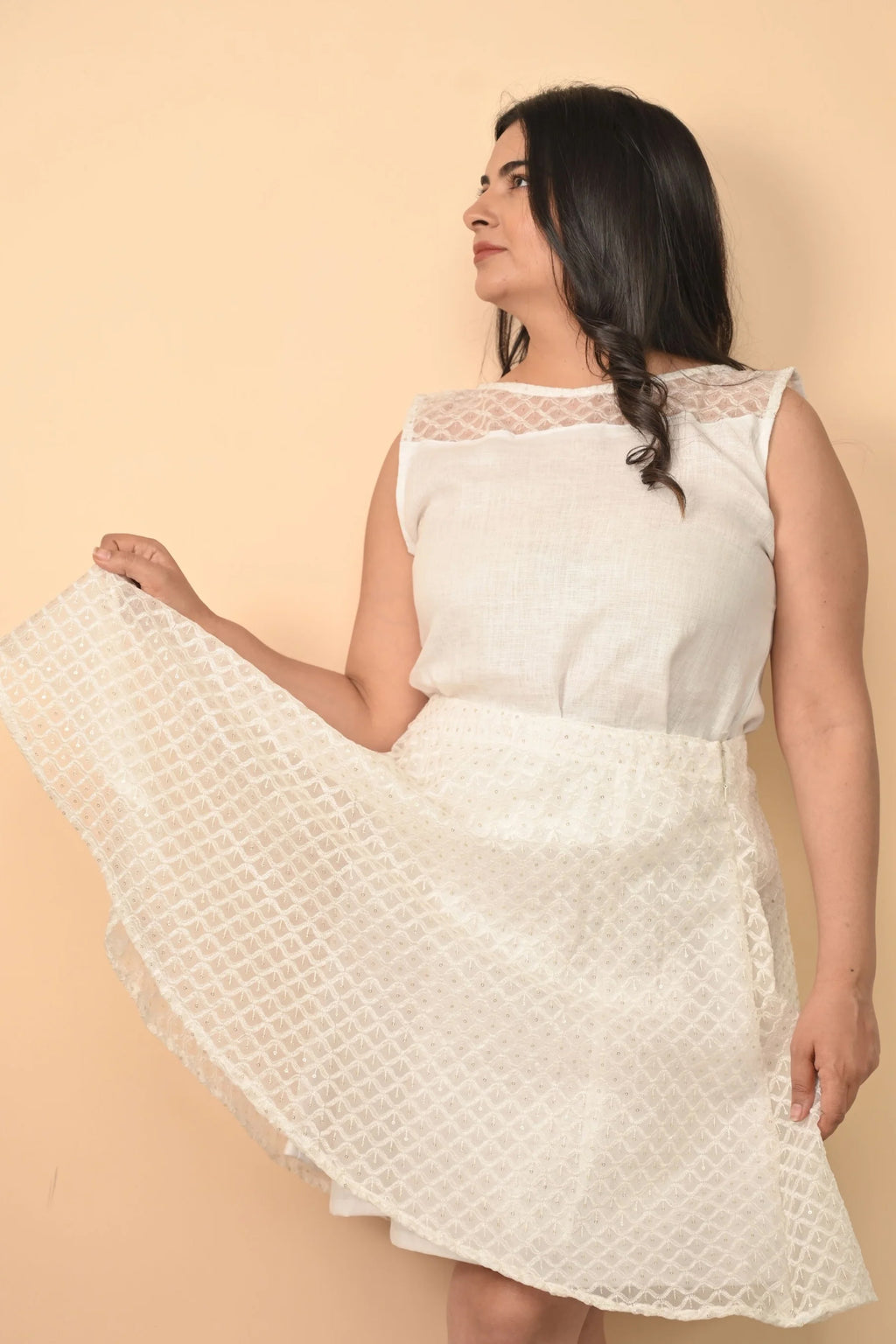 Organza Skirt With Pure Linen Lining Combined With Sleeveless Pure Organza Top