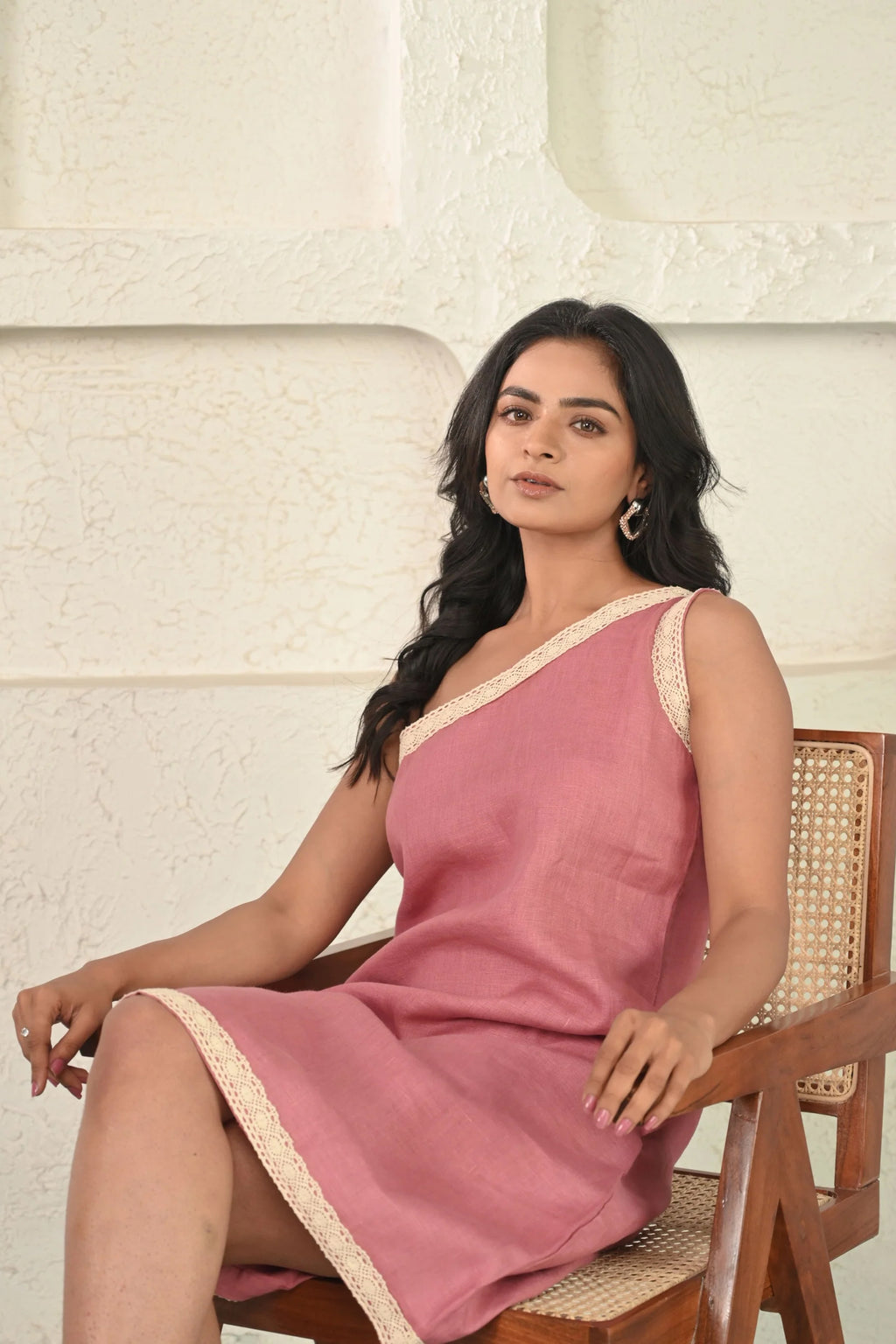 Pure Linen One Shoulder Dress