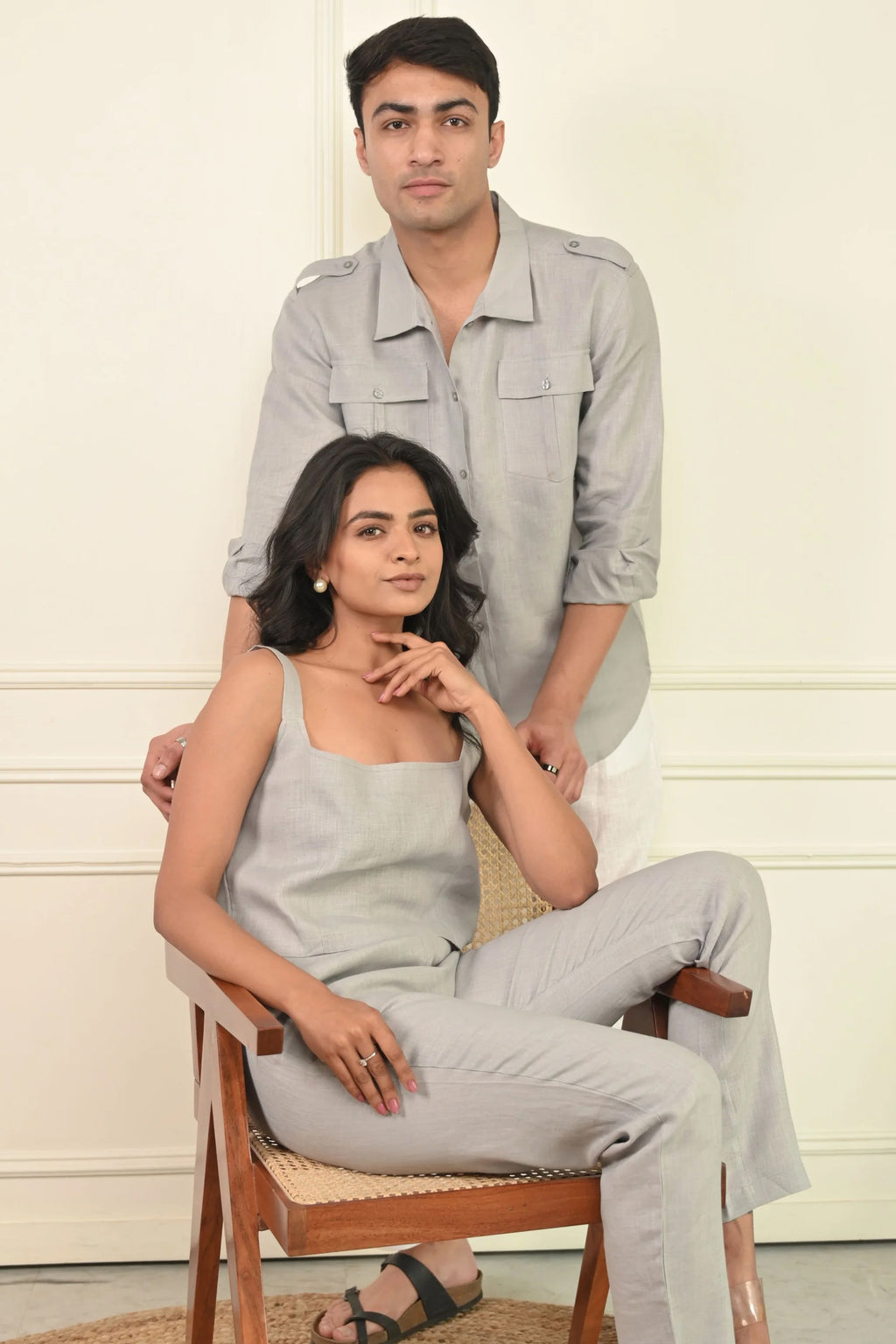 Pure Linen Crop Top With Straight Pant