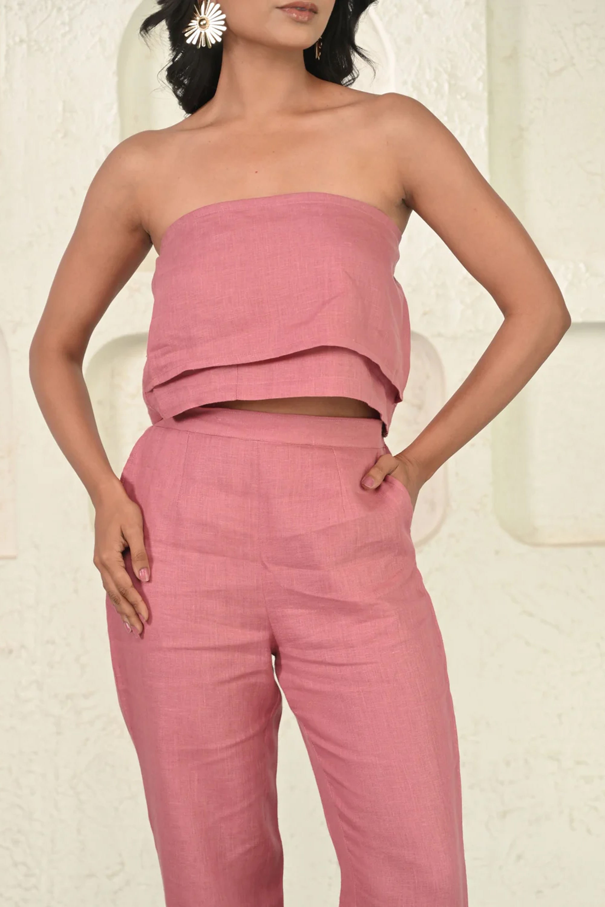 Pure Linen Off Shoulder Glamorous Cord Set