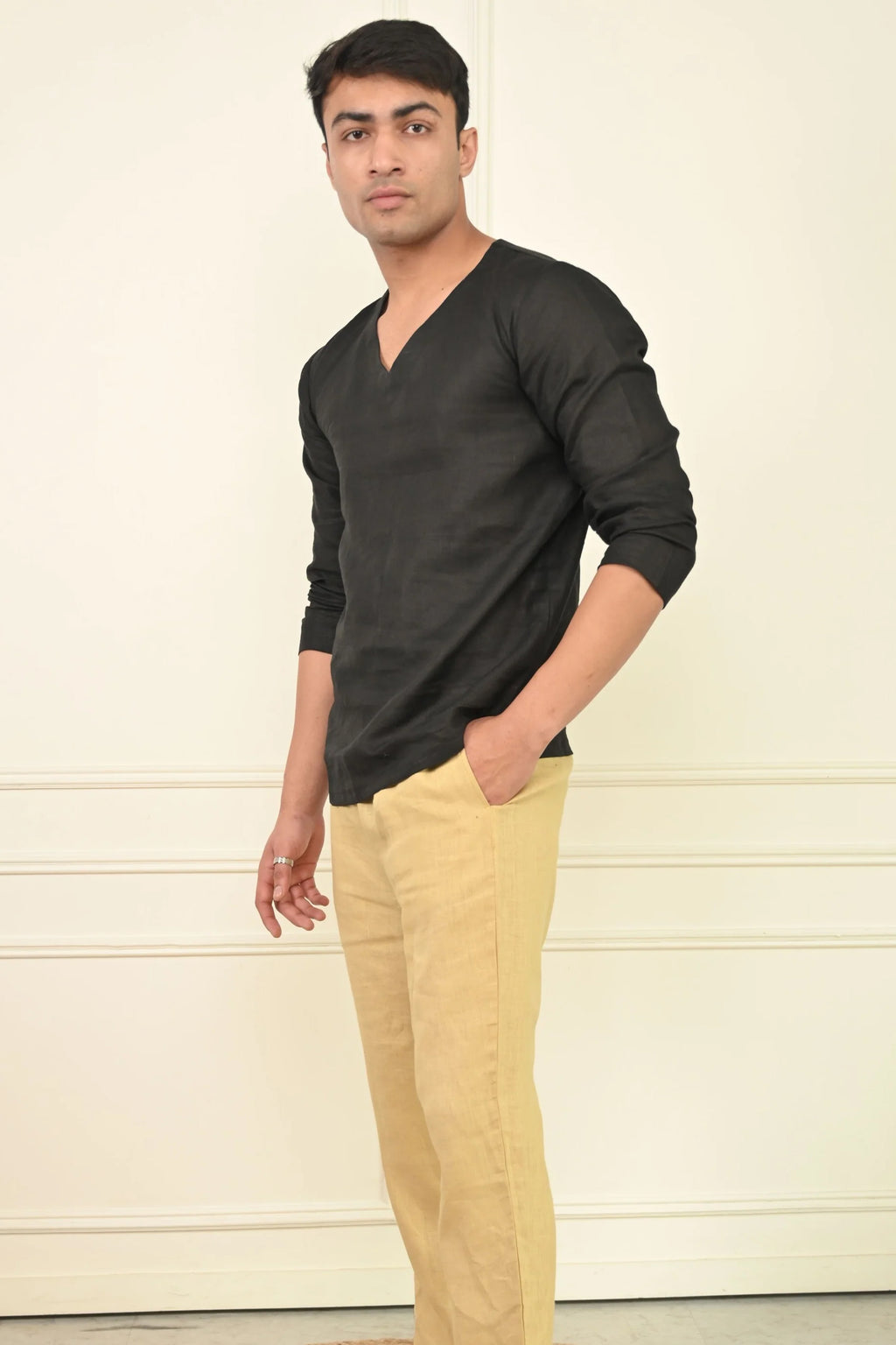 Pure Linen V Neck Casual Kurta