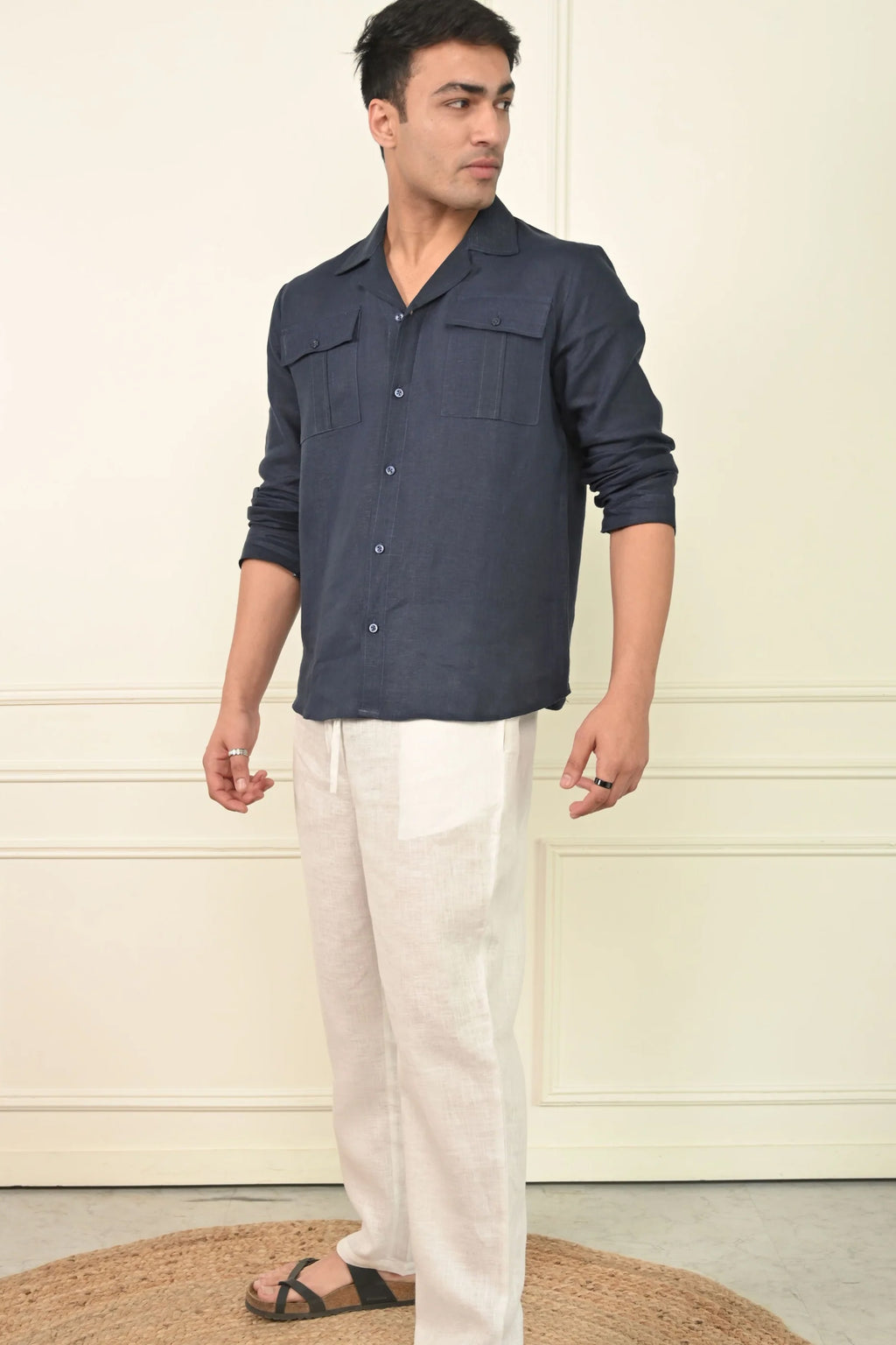 Pure Linen Full Sleeves V Neck Desirable Kurta