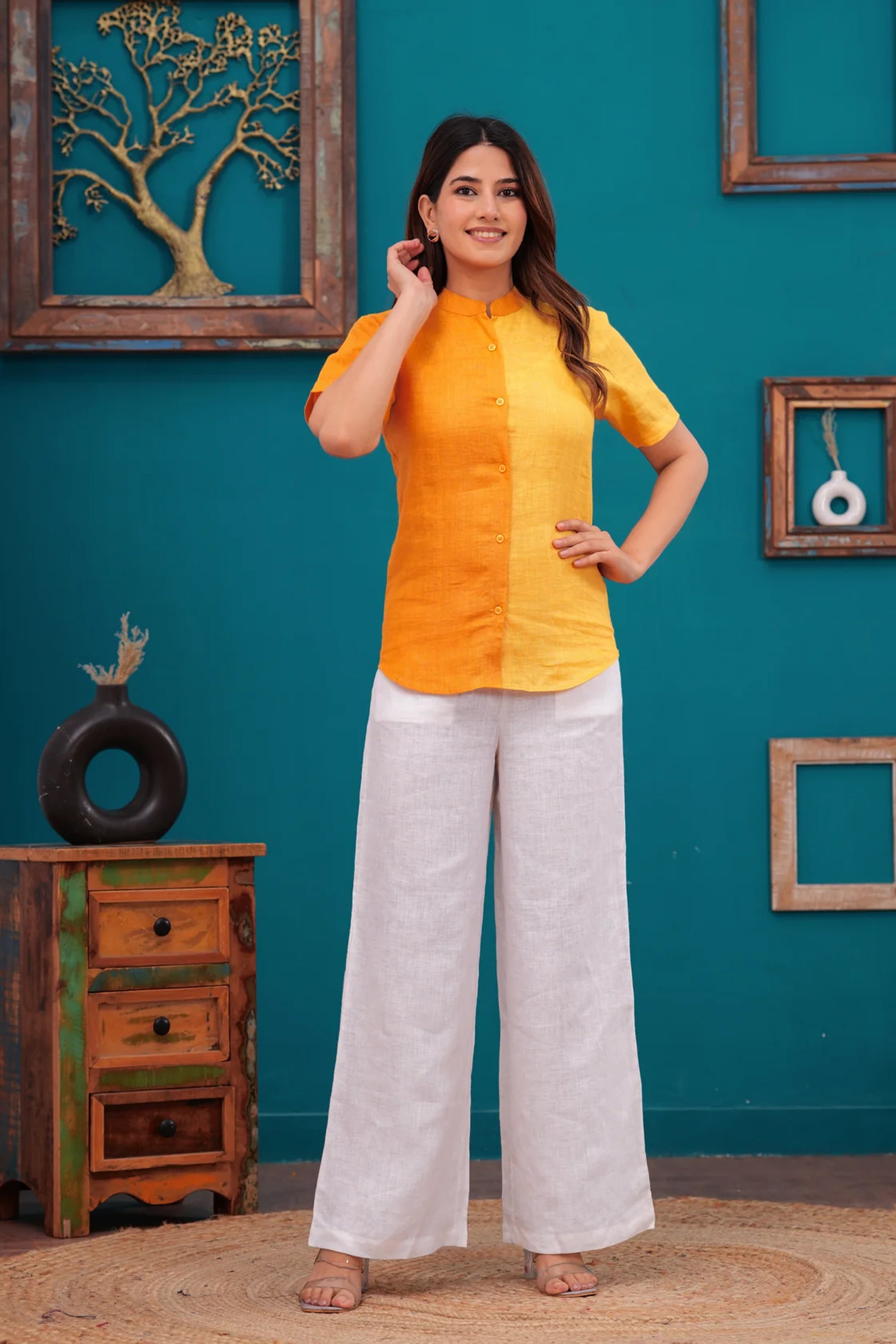 COTTON LINEN OMBRE SHIRT